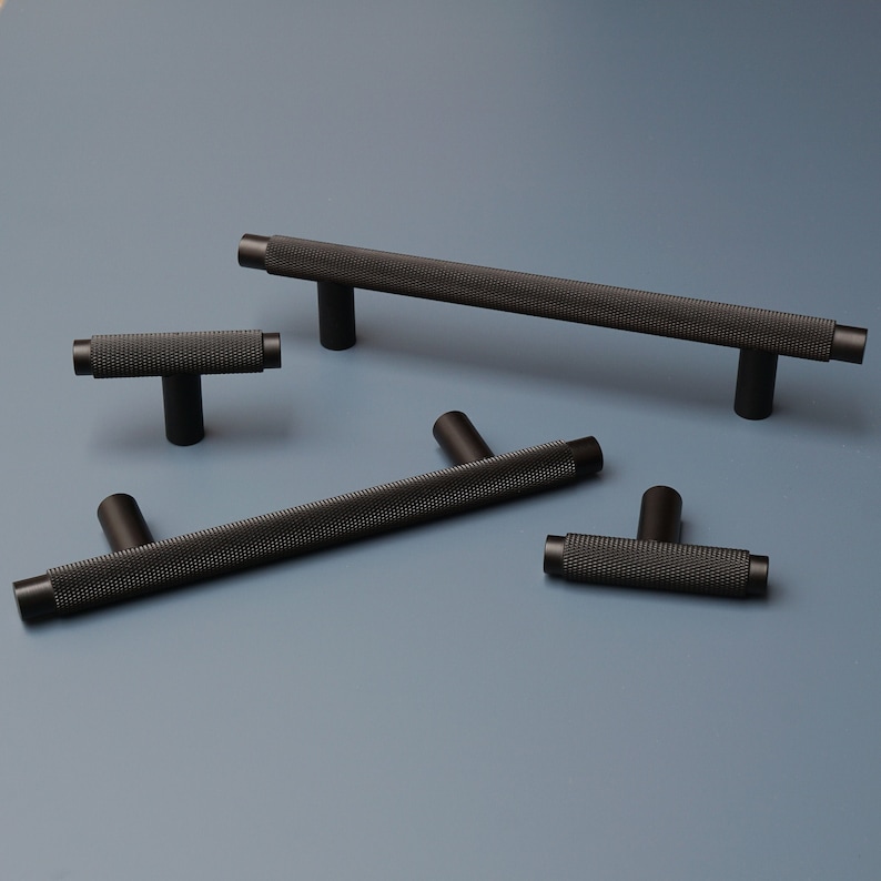 Knurled T Bar Solid Matt Black Cabinet Handles | Matt Black Door Handles | Matt Black Kitchen Handles| Black Drawer Pulls | Textured Handle 