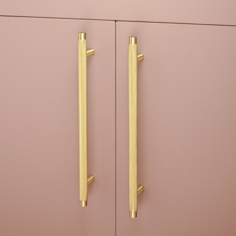 Heavyweight Long Knurled TBar Solid Brass Handles Etsy