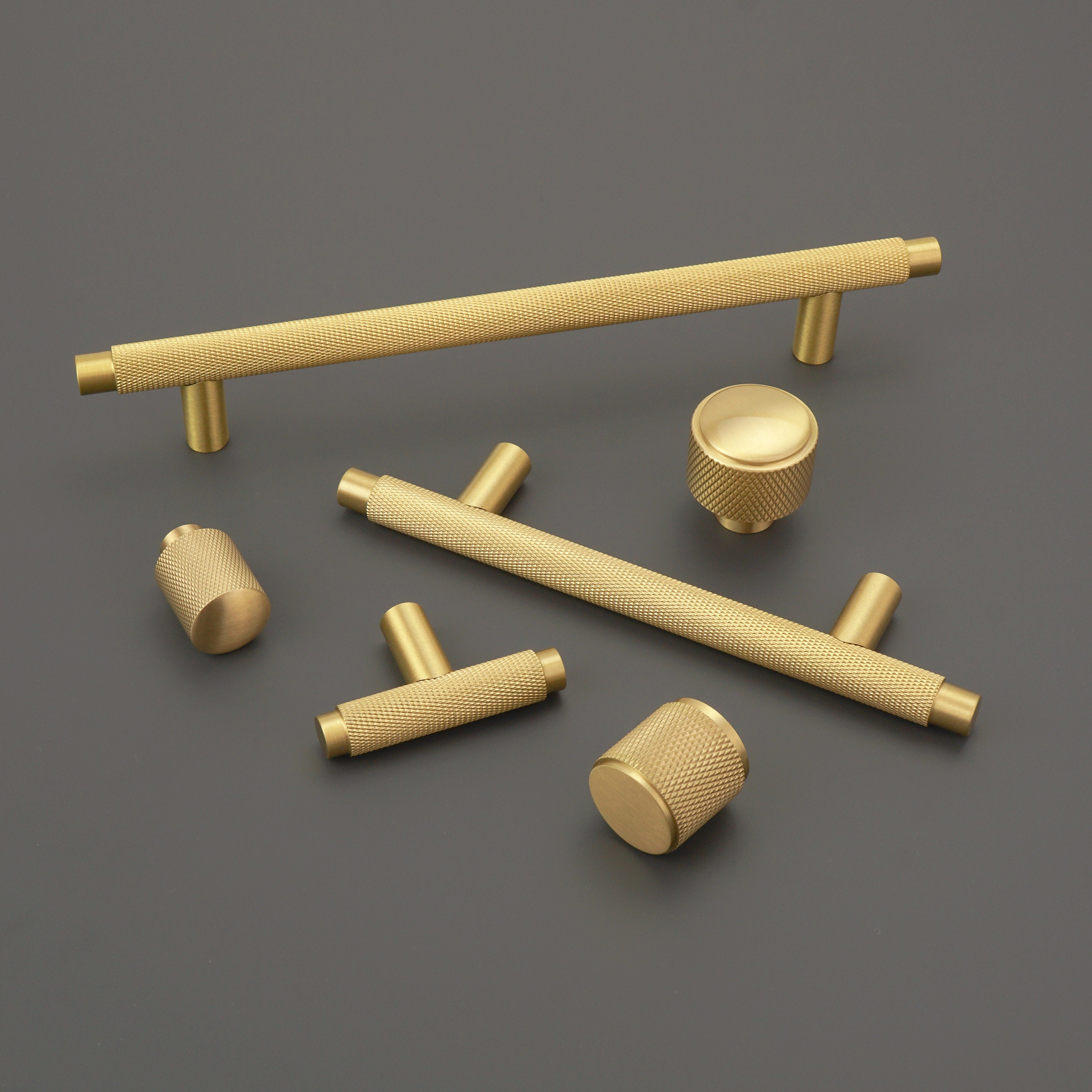 Knurled Kitchen Handles Solid Brass Satin Brass Door Handles Etsy