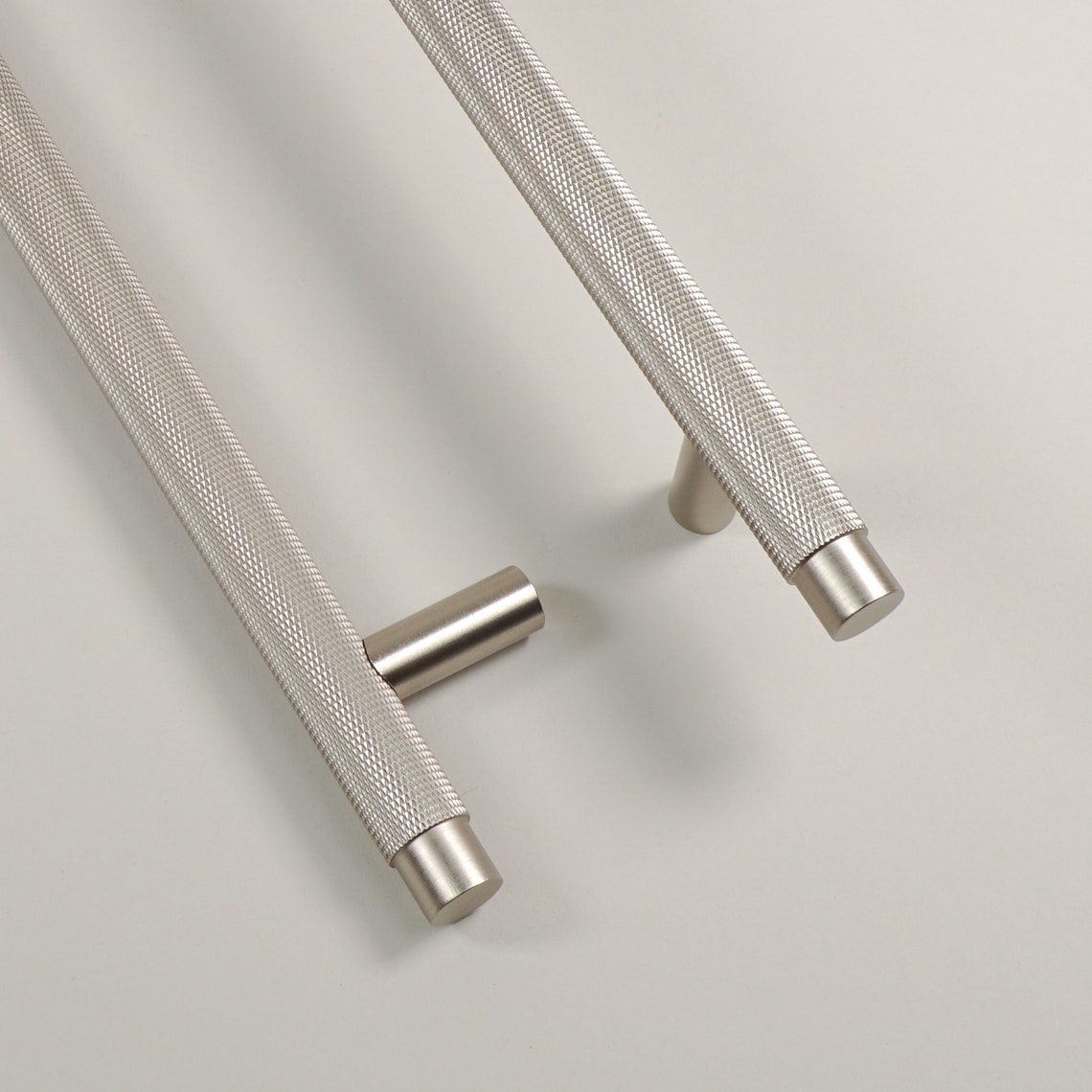Knurled T Bar Solid Satin Nickel Handles Silver Door Etsy
