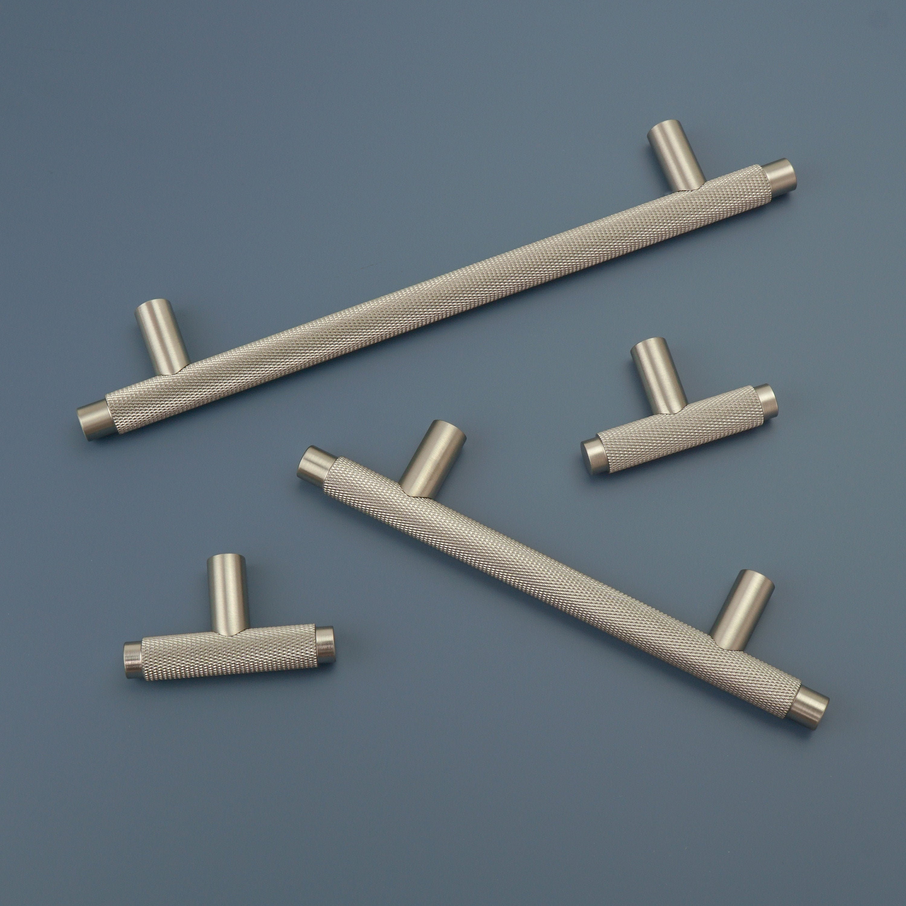 Knurled T Bar Solid Satin Nickel Handles Silver Door Etsy