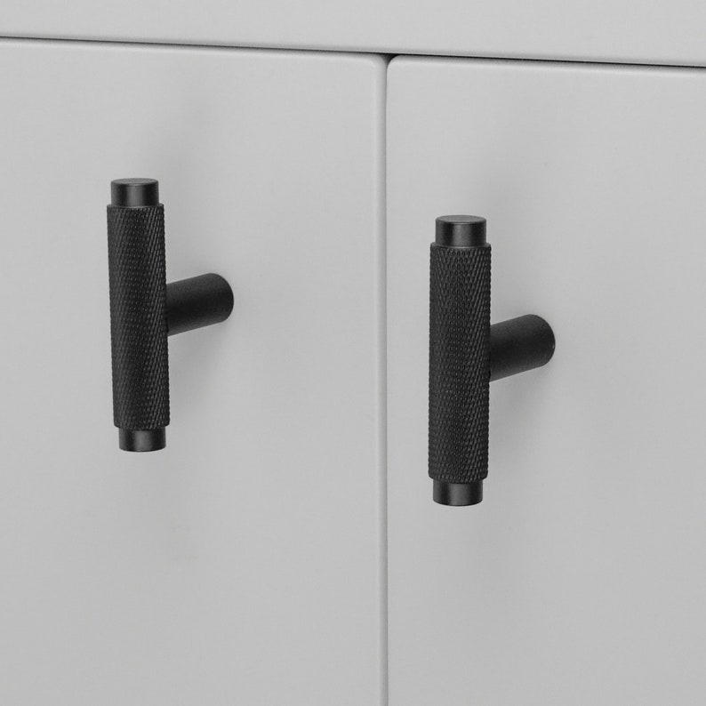 Knurled T Bar Solid Matt Black Handles Matt Black Etsy Australia