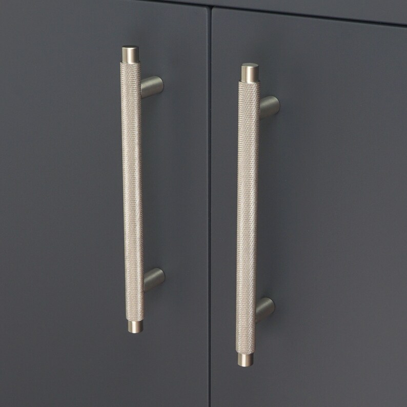Knurled T Bar Satin Nickel Handles Silver Door Etsy