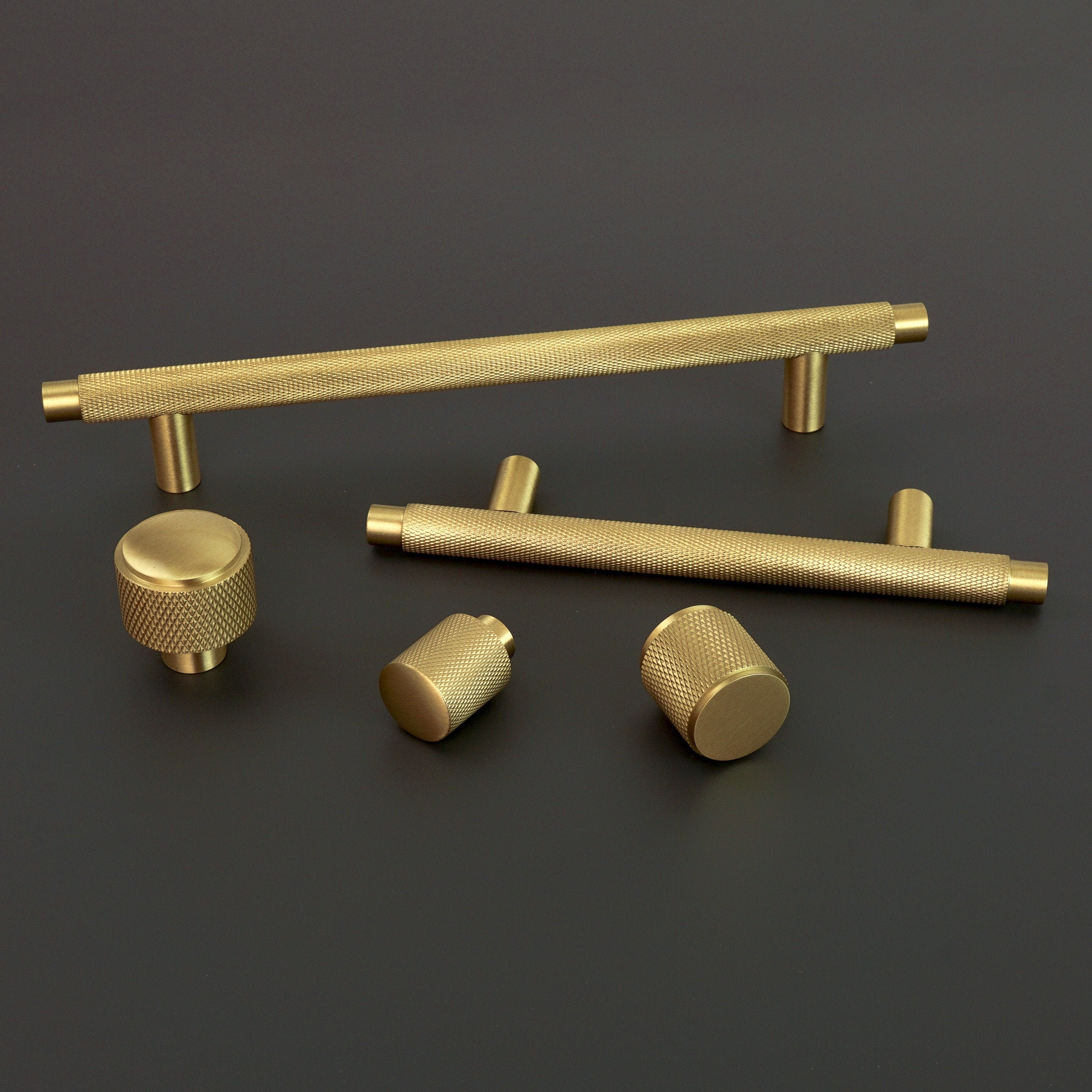 Knurled Kitchen Handles Solid Brass Satin Brass Door Handles Etsy