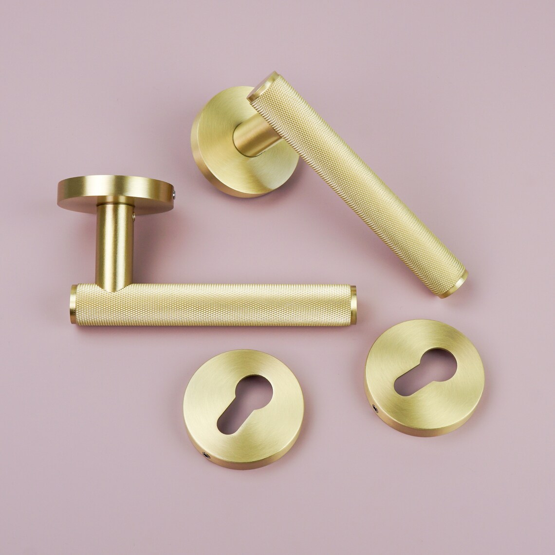 Brass Knurled Door Lever Handles Gold Door handles Etsy