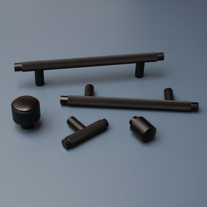 Black Knurled Button Knobs Kitchen Knobs Etsy