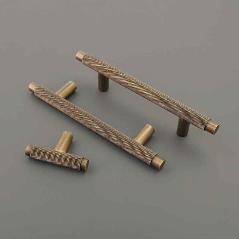 Knurled T Bar Kitchen Handles Antique Brass | Bronze Door Handles | Aged Kitchen Handles | Aged Brass Handles | Antique Brass 