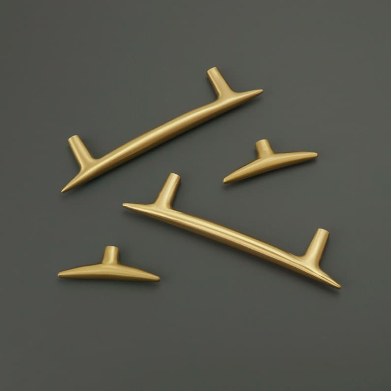 Modernist T-Bar Solid Brass Cabinet Handles | Brass Door Handles | Cupboard Handles | Brass Furniture Handles | Gold Drawer Pulls | 
