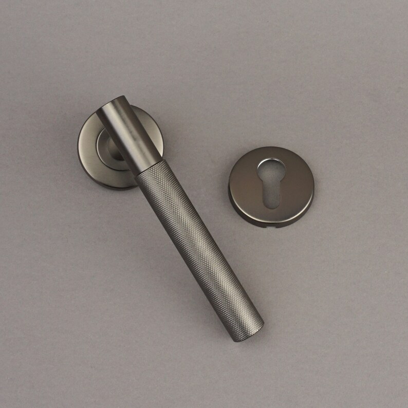 Grey Knurled Door Lever Handles Gunmetal Door handles Etsy