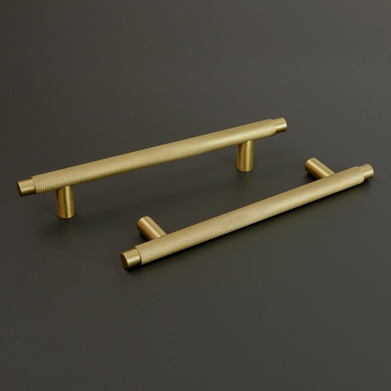 Knurled Kitchen Handles Solid Brass Satin Brass Door Handles Etsy