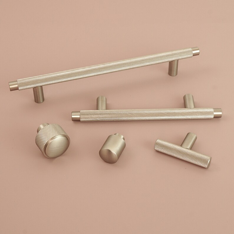 Knurled T Bar Solid Satin Nickel Handles Silver Door Etsy