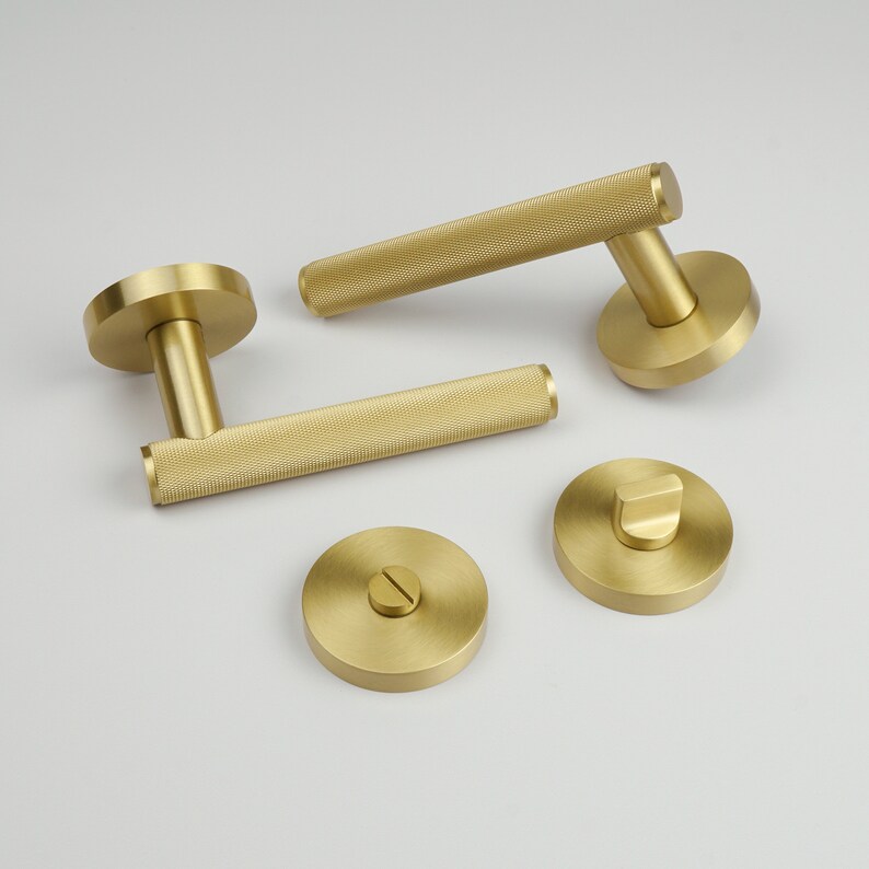 Brass Knurled Door Lever Handles Gold Door handles Etsy