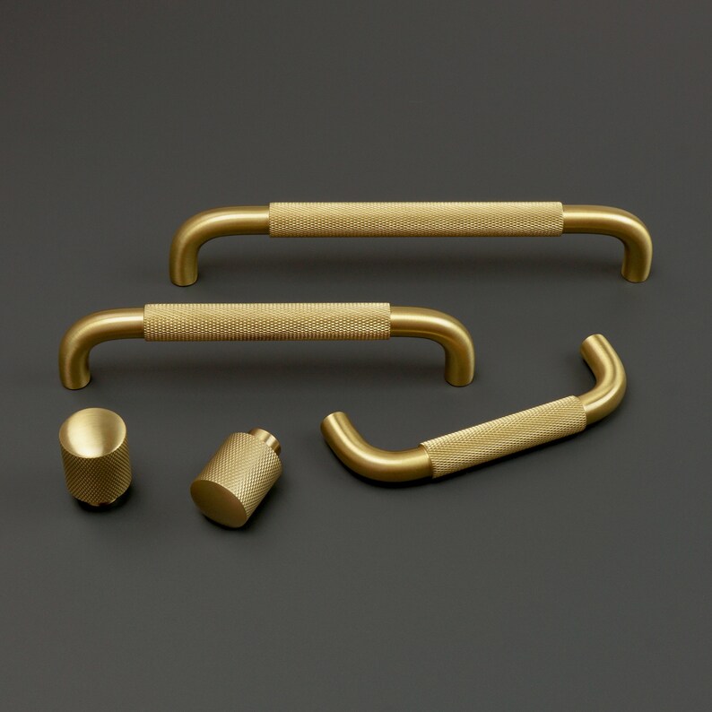 Curved Knurled Solid Brass Handles Brass Door Etsy