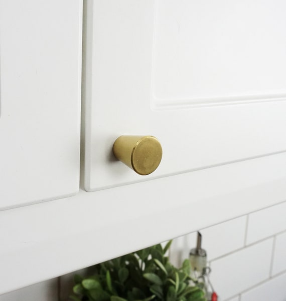 Tapered Solid Brass Cabinet Knobs Kitchen Cabinet Knobs Etsy