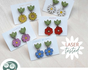 SVG earrings wild flower - poppy - daisy - cosmos - sunflower - forget-me-not  dxf / svg / pdf