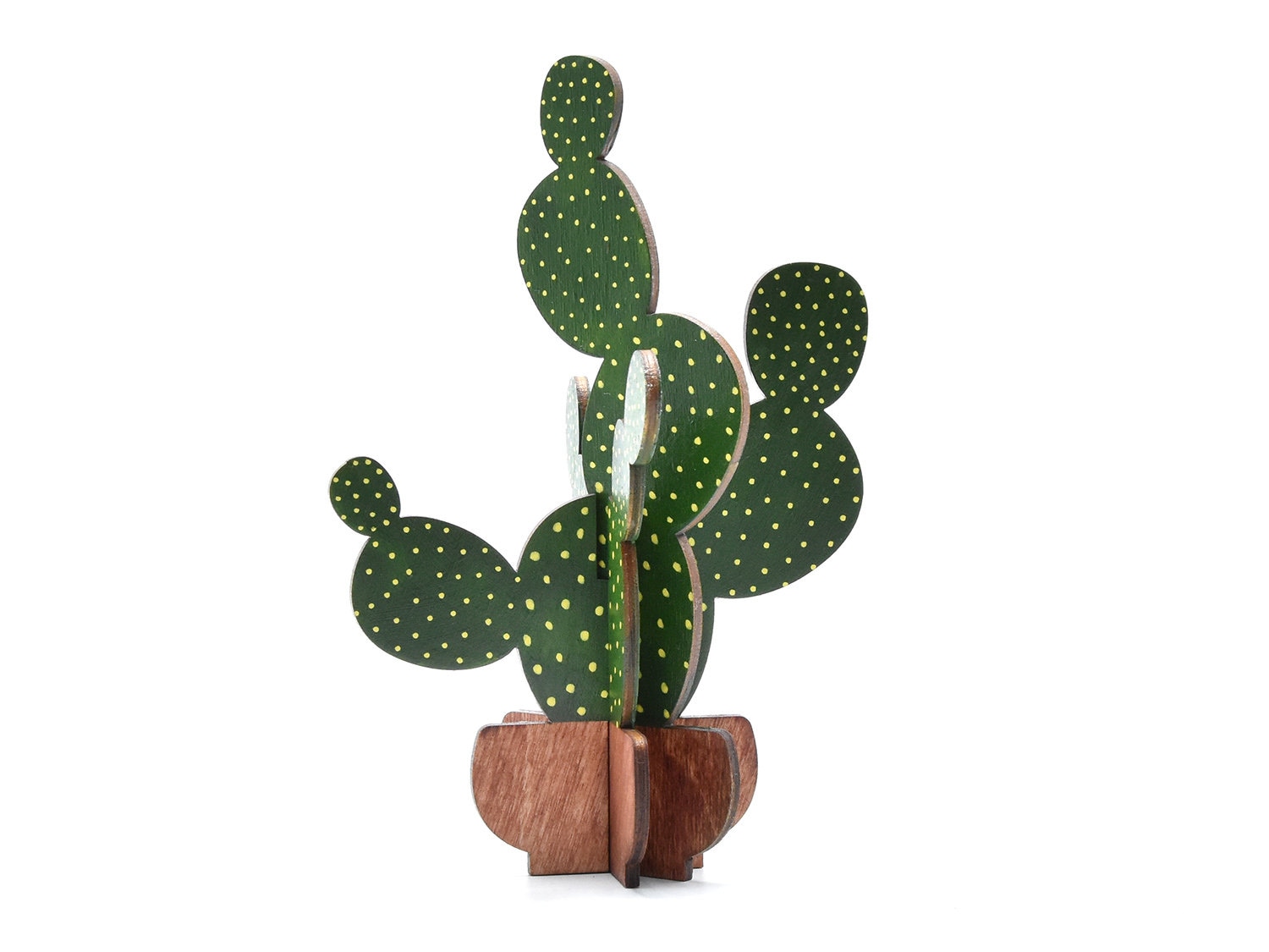Cactus en Bois/Cactus Figuier Vert Plante Durable Opuntia Petit à Disque Puzzle Cadeau Végétal
