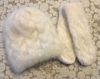 Réchauffer l’hiver bonnet et mittens/100% main tricot/cadeau ma mère, soeur, épouse