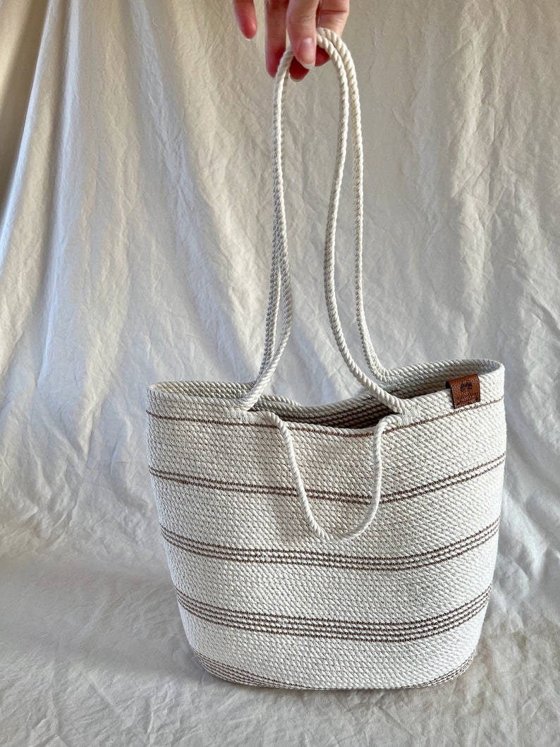 Handmade Rope Bag Rope Shoulder Bag Tote Striped Bag Sustainable Materials image 1