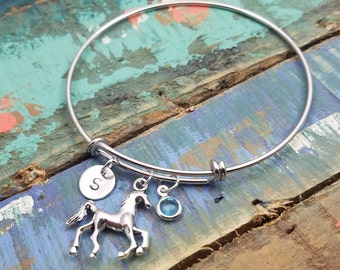 Horse Bangle Bracelet, Horse Bracelet, Horse Charm Bracelet, Horse Lover Gift , Rodeo Bracelet, Horse Training, Horseback Riding, Equestrian