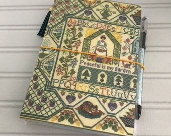 5X7" Cross Stitch Themed Laminated B6 Size Midori Style Travelers Notebook/Planner/Journal, Travelers Notebook, Inserts, Page Markers