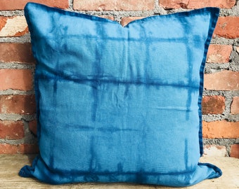SALE! Indigo Dye Pillow Cover - Hand dyed 100% cotton - 20 x 20 - Shibori Natural Indigo dyed pillow