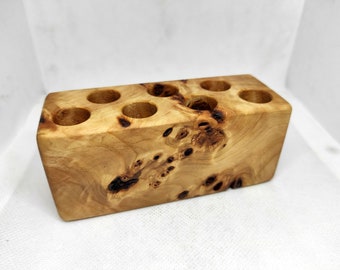 Wooden pen holder 5/8" Black Poplar Burl wood desktop stand pencil office organizer decoration