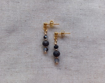 Earrings faceted beads - black/gold stainless steel