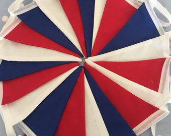 Handmade Patriotic Cotton Bunting, Red White Blue Pennant Garland