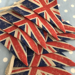 Jubilee Union Jack Linen fabric, vintage style Patriotic bunting, banner,pennants,bunting flags,party flagsvintage events