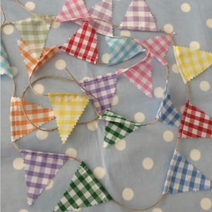 Mini Gingham bunting,cotton  fabric bunting,cotton  fabric bun ting, banner, flag , pennant ,bunting, party flag