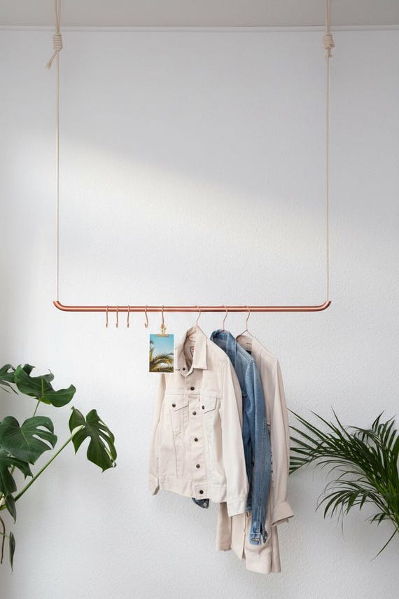 Kleiderstange zur Deckenmontage 70 cm – Kupfer / Roségold – stabile Metall Garderobe
