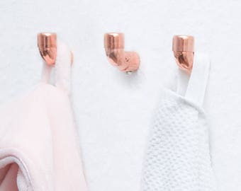 Design coat hooks by rod & knot – THE COPPERHOOK made of copper, coat and towel hooks for kitchen or bathroom – three handmade hooks