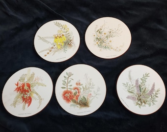 Jason New Zealand Floral Coasters Set of 5 Round Vintage Barware Cottage Core/Farmhouse