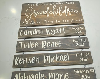 Personalized Grandchildren Names Wood Sign, Custom Family Birthdays