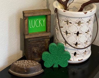 Mini Distressed Framed  "LUCKY" Sign with Rae Dunn St. Patrick's Day Inspired Lettering