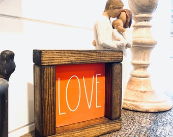 Mini Distressed Framed "LOVE" Sign with Valentine's Rae Dunn Inspired Lettering