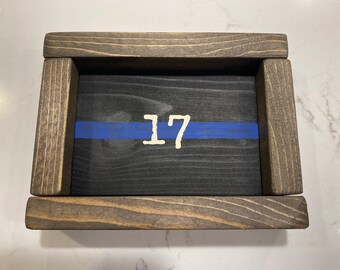 MEDIUM/LARGE Distressed Framed Thin Blue/Red Line Sign with Radio Number/ Badge Number