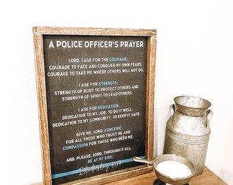 Personalized Police Officer Prayer Sign, Thin Blue Line Decor