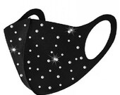 Rhinestone Face Mask with Random rhinestones - clear and Machine Cut Crystal AB iridescent stones - Select Black, Pink, Light Blue, Grey