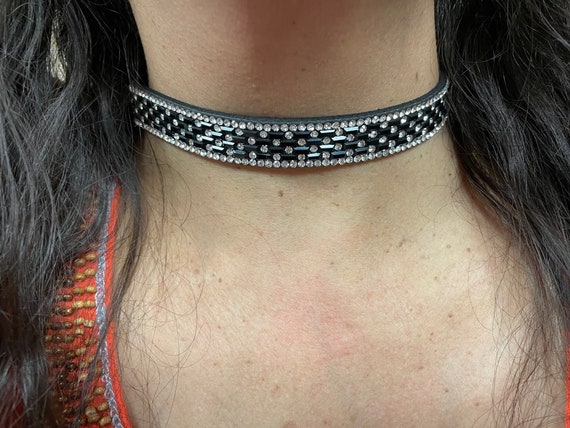 Black and Crystal Choker - Etsy