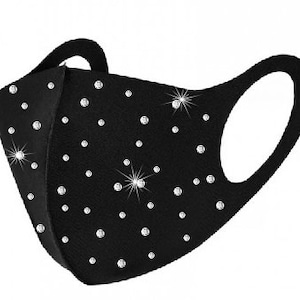 Rhinestone Face Mask with Random rhinestones - clear and Machine Cut  Crystal AB iridescent stones - Select Black, Pink, Light Blue, Grey