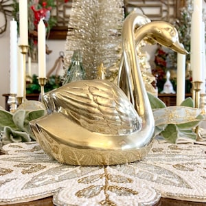 Brass Double Swan Planter, Hollywood Regency Swan Vase, Flower Display, Succulent Container, Collectible Vintage Brass Home Decor