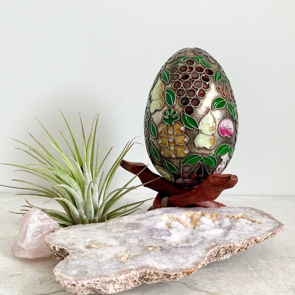 Vintage Cloisonné Egg, Embossed Vintage Easter Egg, Tabletop Decor