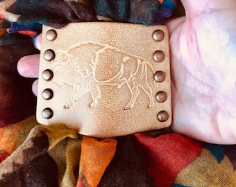 Leather Bandana Slide, Buffalo Stamped, Handmade Gifts