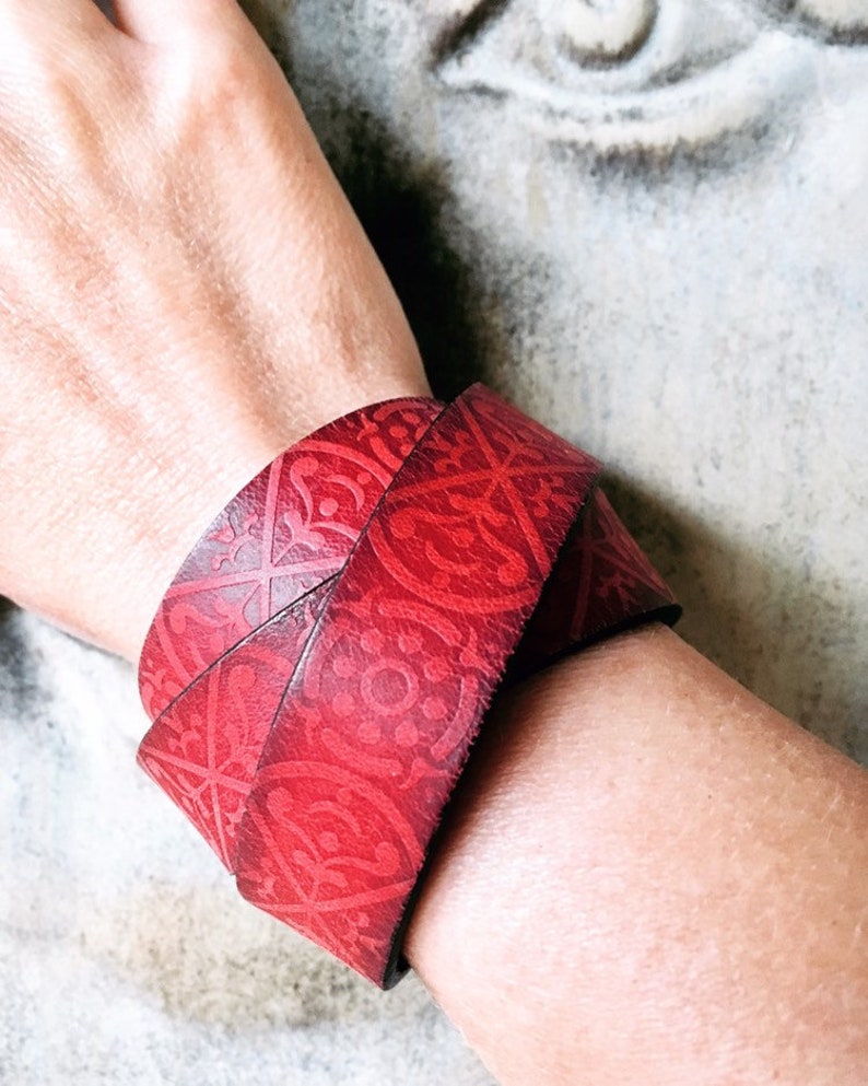 Handmade Gifts for Her Red Leather Wrap Cuff