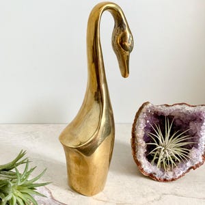 Vintage Brass Swan, Mid Century Brass Figurine, Mid Century Swan Bookshelf and Tabletop Decor, Collectible Brass