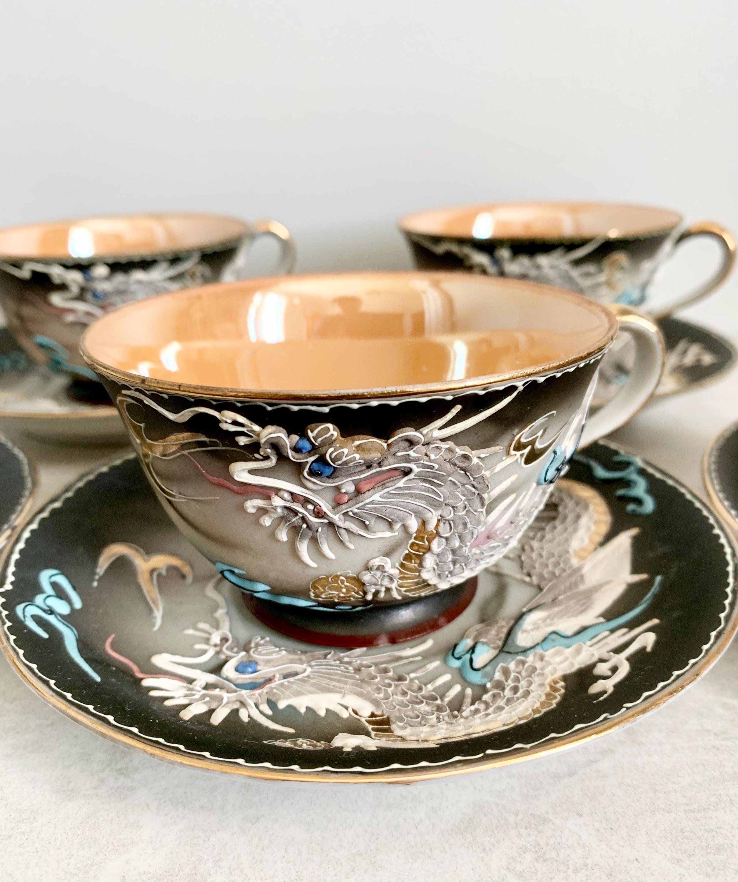 Vintage Japanese Dragonware Tea Set: Hand-painted China, 10 Piece