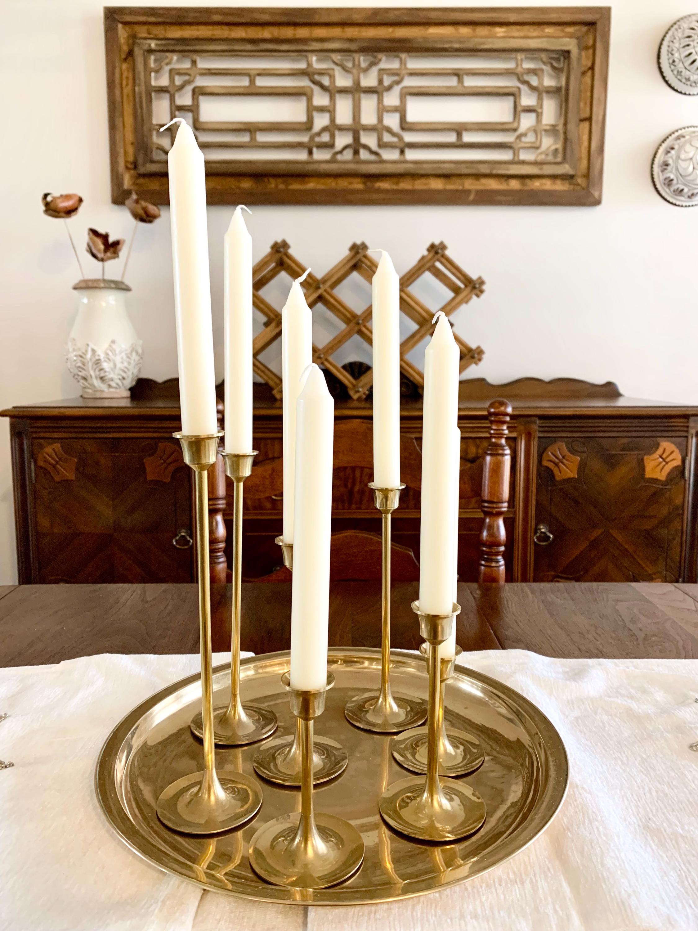 Vintage Brass Candlestick Holder Set: Mid-century Tulip Decor With
