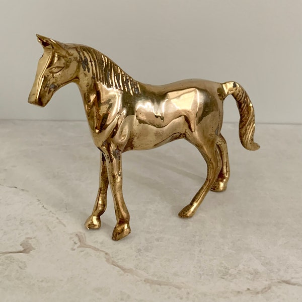 Petite Vintage Brass Horse Figurine, Brass Horse Bookshelf or Tabletop Figurine, Collectible Vintage Home Decor