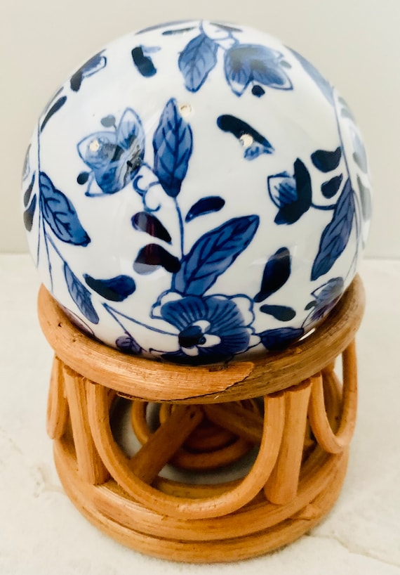 Vintage Centrum Ceramic Carpet Ball: Cobalt Blue Floral